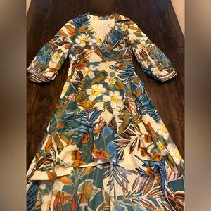 NEW!  BADGLEY MISCHKA Asymmetric floral-print cotton-poplin dress  Size 6